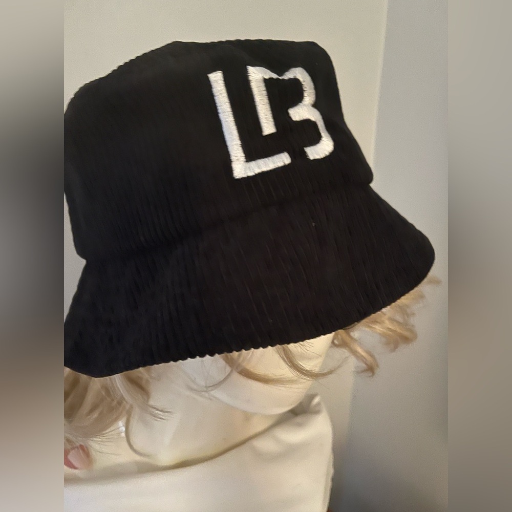 Long Beach Corduroy Black Bucket Hat with embroidery in White one size